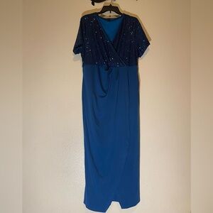 GXDS Women’s Elegant Blue Sequin Wrap Dress Size2XL